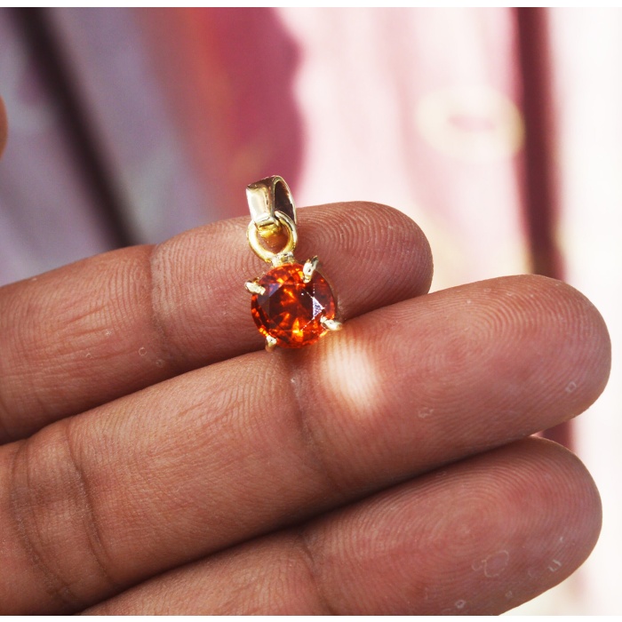 14K Gold Plated Hessonite Pendant ultra color 100% NATURAL HESSONITE Round gemstones | Save 33% - Rajasthan Living 8