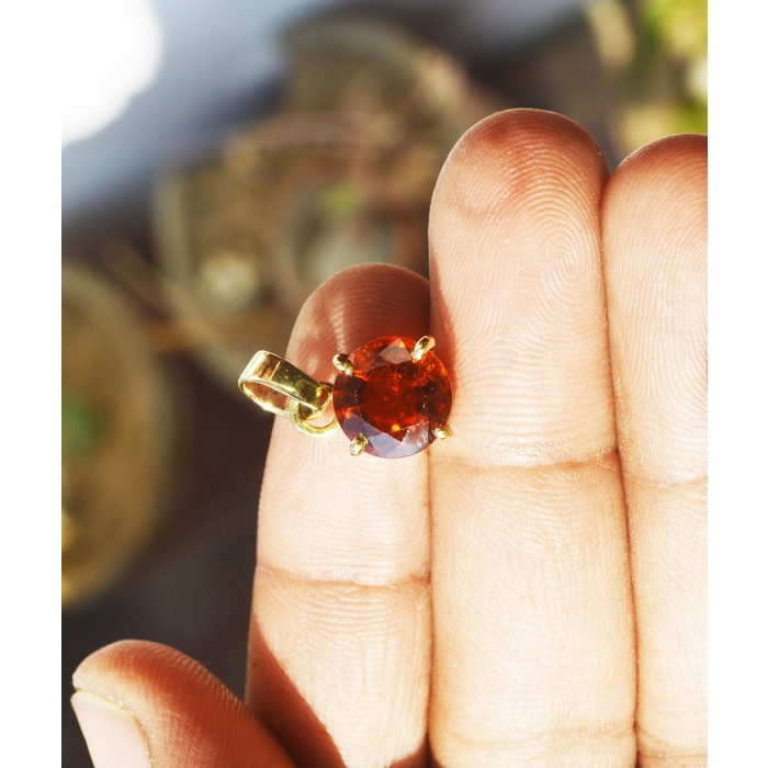 14K Gold Plated Hessonite Pendant ultra color 100% NATURAL HESSONITE Round gemstones | Save 33% - Rajasthan Living 7