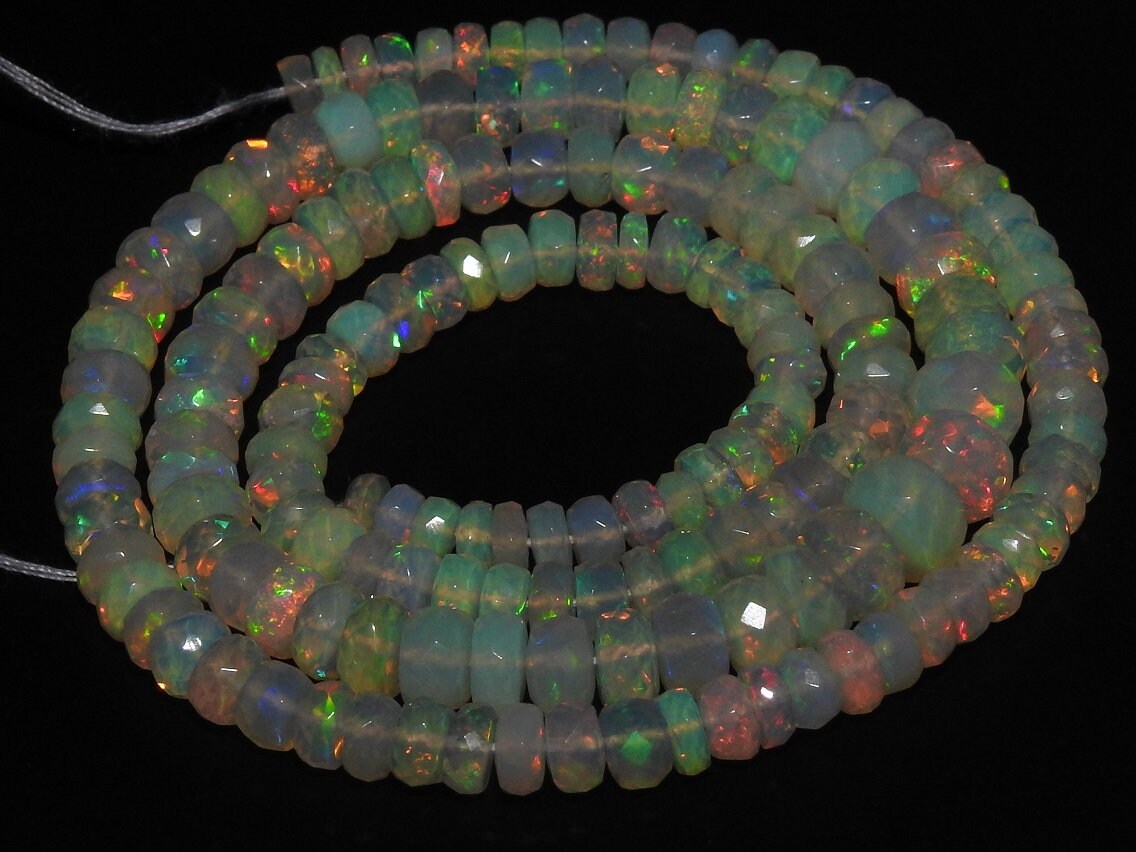 Natural Ethiopian Opal Faceted Roundel Beads,Multi Fire,Handmade,Loose Stone 9Inch Strand 4To7MM Approx Wholesale Price New Arrival PME-EO2 | Save 33% - Rajasthan Living 12