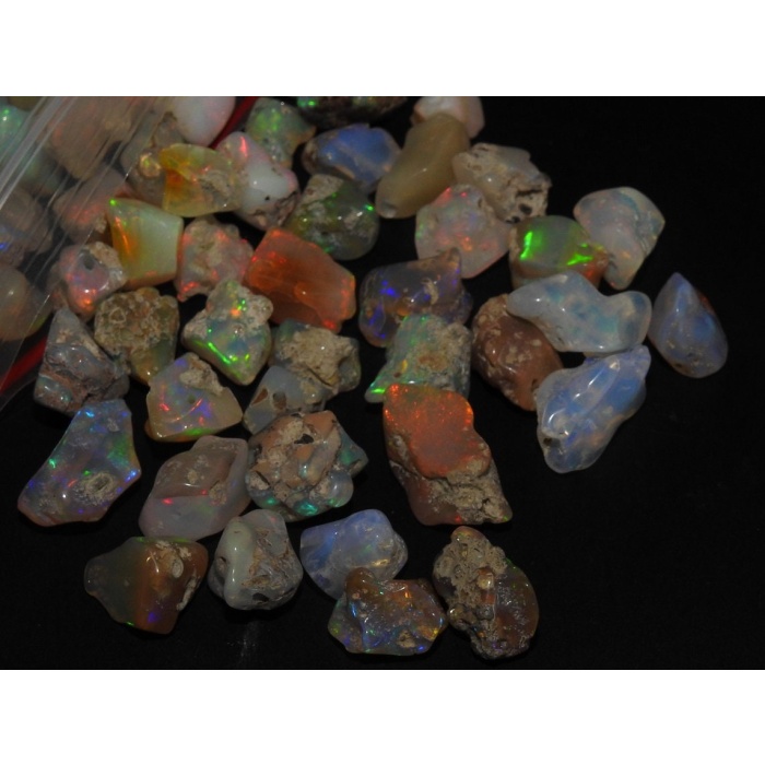 2 Piece Ethiopian Opal Natural Rough Tumble,Drilled,Polished,Loose Raw,Multi Fire Opal Raw,Rough Jewelry,Opal Nugget 12X10 To 8X6 MM Approx | Save 33% - Rajasthan Living 7