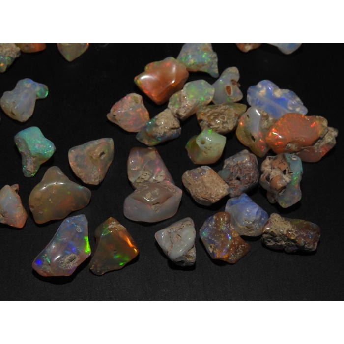 2 Piece Ethiopian Opal Natural Rough Tumble,Drilled,Polished,Loose Raw,Multi Fire Opal Raw,Rough Jewelry,Opal Nugget 12X10 To 8X6 MM Approx | Save 33% - Rajasthan Living 9