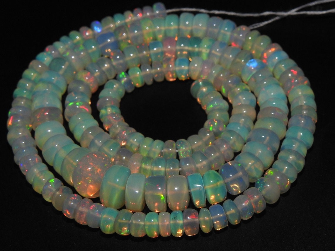 Natural Ethiopian Opal Smooth Roundel Beads,Multi Fire,Loose Stone 16Inch Strand 3X2To7X4MM Approx,Wholesale Price,New Arrival (pme) EO2 | Save 33% - Rajasthan Living 18