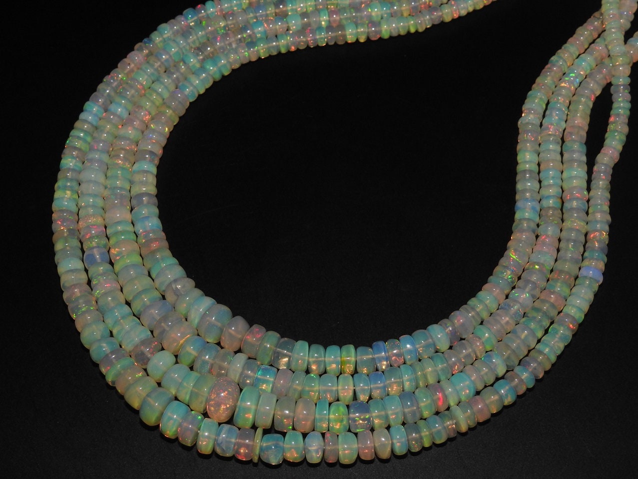 Natural Ethiopian Opal Smooth Roundel Beads,Multi Fire,Loose Stone 16Inch Strand 3X2To7X4MM Approx,Wholesale Price,New Arrival (pme) EO2 | Save 33% - Rajasthan Living 17