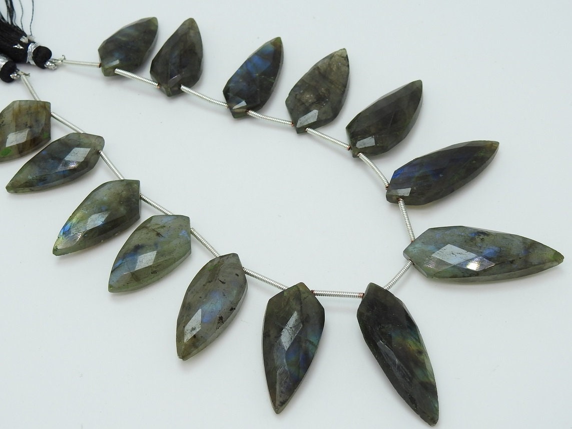 Natural Labradorite Faceted Tie,Fancy,Lady Finger,Briolette,Multi Fire 14Piece 30X12To22X10MM Approx Wholesaler,Supplies PME(BR1) | Save 33% - Rajasthan Living 14