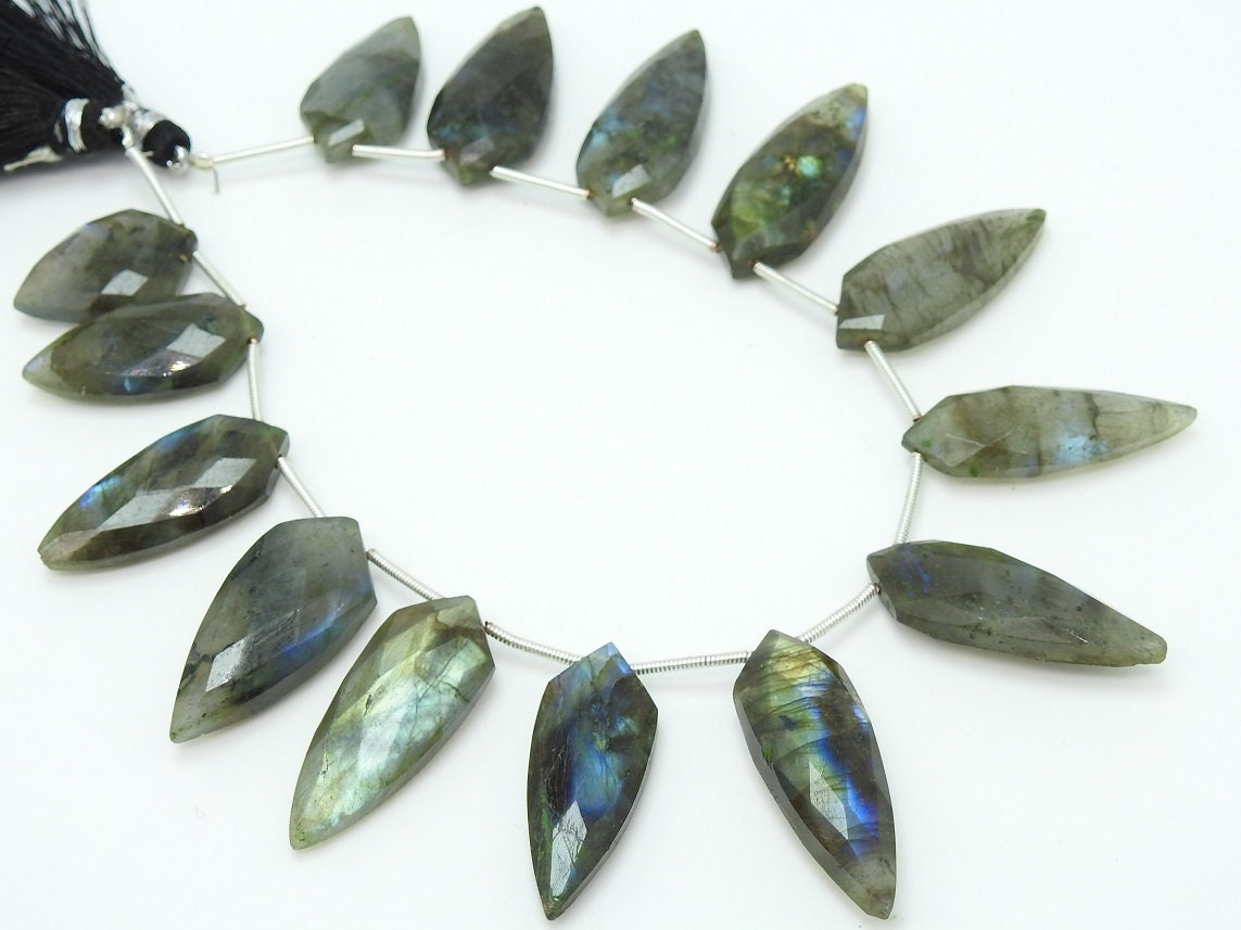 Natural Labradorite Faceted Tie,Fancy,Lady Finger,Briolette,Multi Fire 14Piece 30X12To22X10MM Approx Wholesaler,Supplies PME(BR1) | Save 33% - Rajasthan Living 12
