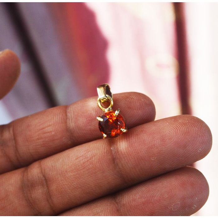 14K Gold Plated Hessonite Pendant ultra color 100% NATURAL HESSONITE Round gemstones | Save 33% - Rajasthan Living 10