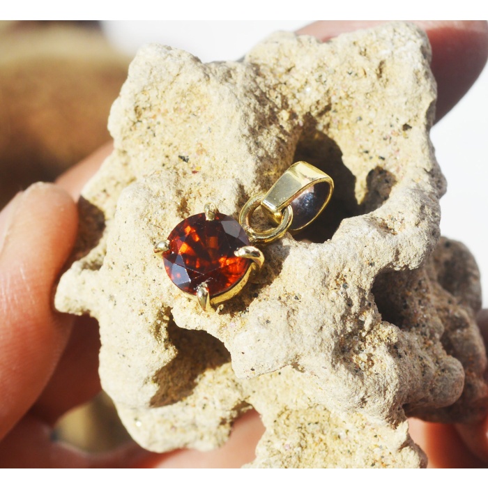 14K Gold Plated Hessonite Pendant ultra color 100% NATURAL HESSONITE Round gemstones | Save 33% - Rajasthan Living 9