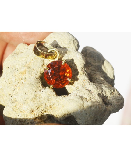 14K Gold Plated Hessonite Pendant ultra color 100% NATURAL HESSONITE Round gemstones | Save 33% - Rajasthan Living