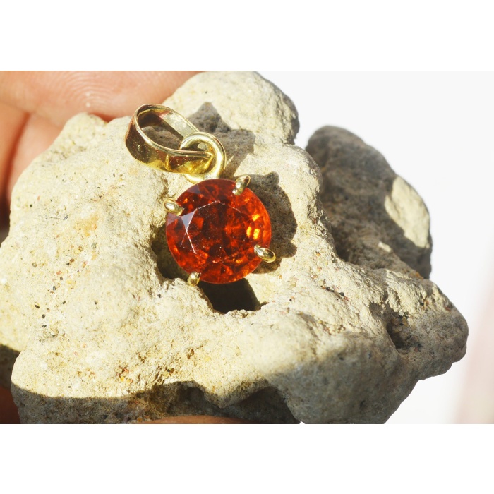 14K Gold Plated Hessonite Pendant ultra color 100% NATURAL HESSONITE Round gemstones | Save 33% - Rajasthan Living 5
