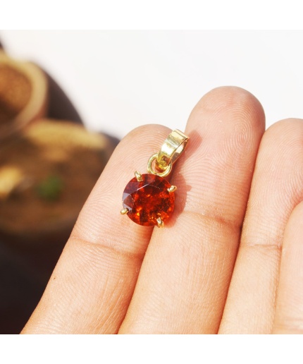 14K Gold Plated Hessonite Pendant ultra color 100% NATURAL HESSONITE Round gemstones | Save 33% - Rajasthan Living 3