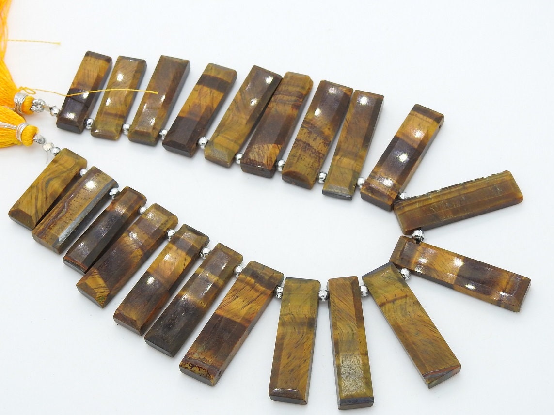 Tiger Eye Jasper Faceted Fancy Rectangle,Baguette,Briolette,Wholesaler,Supplies 9Inch 35X9To18X9MM Approx (pme)BR8 | Save 33% - Rajasthan Living 14