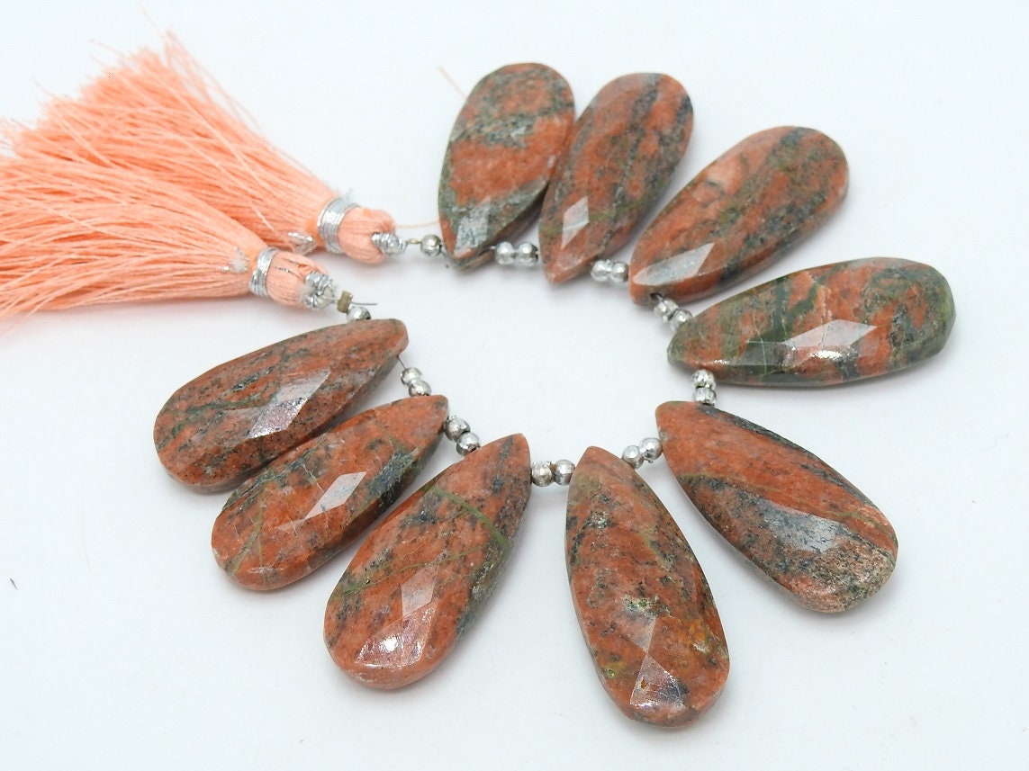 Unakite Jasper Faceted Long Teardrops,Drops,Handmade,9Pieces Strand 32X14To27X13MM Approx,Wholesaler,Supplies,100%Natural,PME-BR7 | Save 33% - Rajasthan Living 14