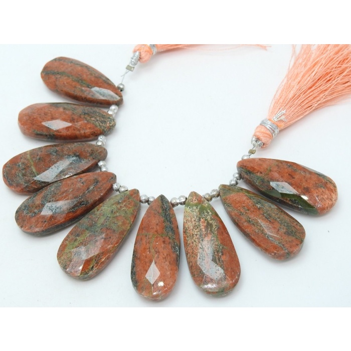 Unakite Jasper Faceted Long Teardrops,Drops,Handmade,9Pieces Strand 32X14To27X13MM Approx,Wholesaler,Supplies,100%Natural,PME-BR7 | Save 33% - Rajasthan Living 9