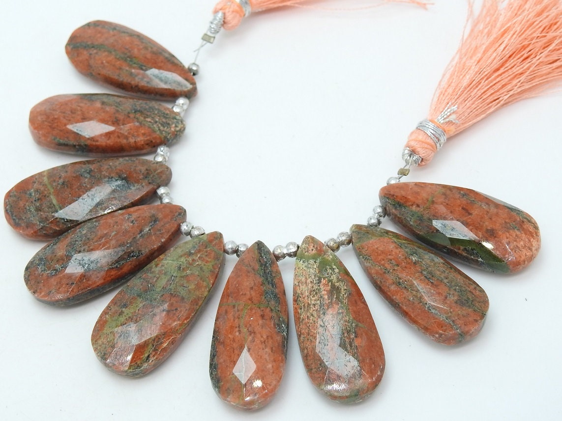 Unakite Jasper Faceted Long Teardrops,Drops,Handmade,9Pieces Strand 32X14To27X13MM Approx,Wholesaler,Supplies,100%Natural,PME-BR7 | Save 33% - Rajasthan Living 16