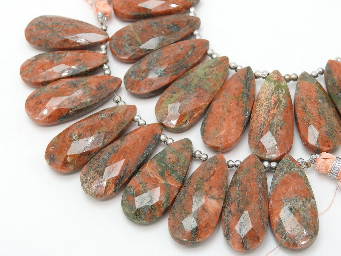 Unakite Jasper Faceted Long Teardrops,Drops,Handmade,9Pieces Strand 32X14To27X13MM Approx,Wholesaler,Supplies,100%Natural,PME-BR7 | Save 33% - Rajasthan Living 15