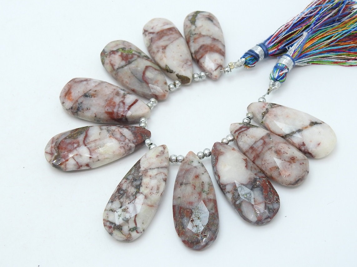 Coconut Jasper Faceted Long Teardrop,Drop,Loose Stone,Handmade,For Making Jewelry,10 Pieces Strand 34X13To28X13 MM Approx,Wholesaler,PME-BR7 | Save 33% - Rajasthan Living 13