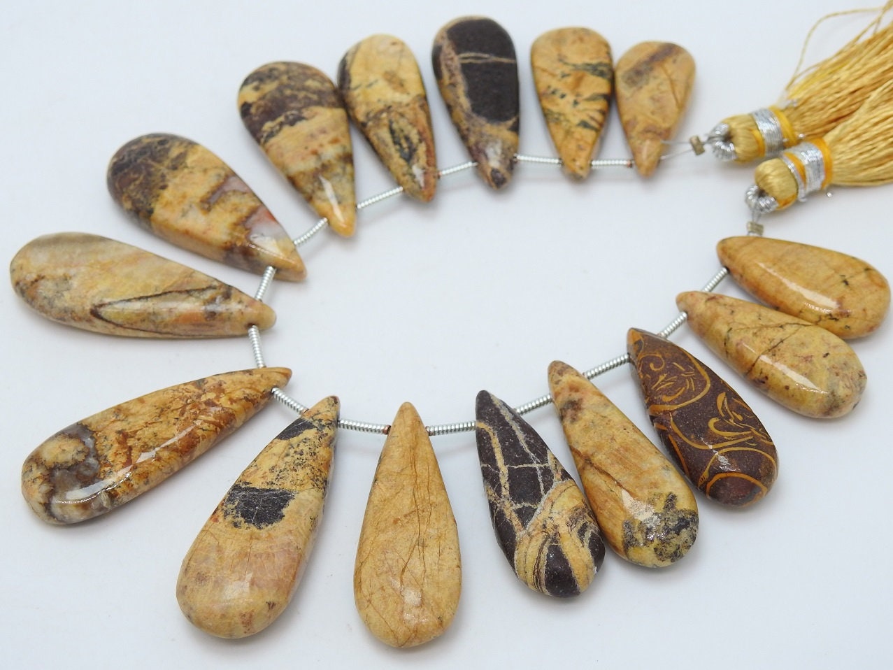 Natural Picture Jasper Teardrops,Long Drops,Loose Stone,Handmade,15Piece Strand 33X12To21X10 MM Approx,Wholesale Price,New Arrival,PME-BR7 | Save 33% - Rajasthan Living 15