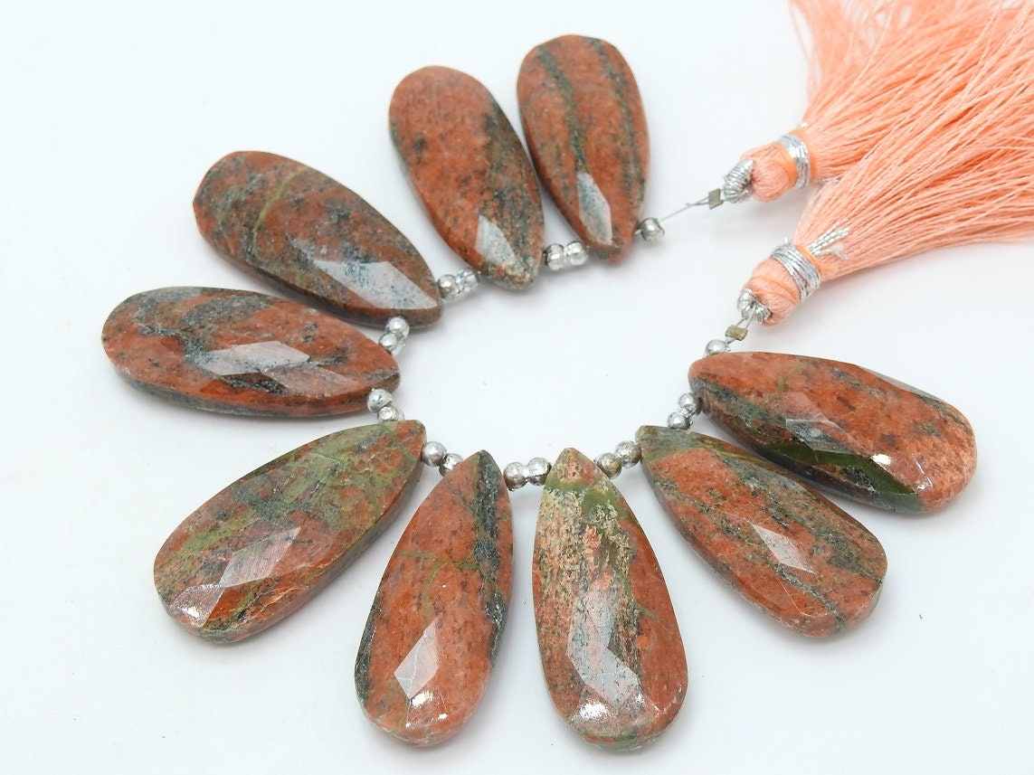 Unakite Jasper Faceted Long Teardrops,Drops,Handmade,9Pieces Strand 32X14To27X13MM Approx,Wholesaler,Supplies,100%Natural,PME-BR7 | Save 33% - Rajasthan Living 13