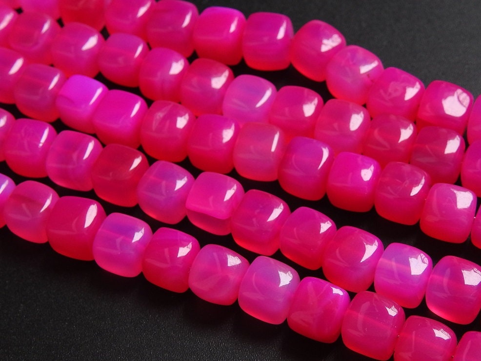 Hot Pink Chalcedony Cube,Rubilite,Smooth,Box,Cuboid,Loose Beads,Handmade,Wholesale Price,New Arrival,9Inchs Strand (pme)CB2 | Save 33% - Rajasthan Living 13