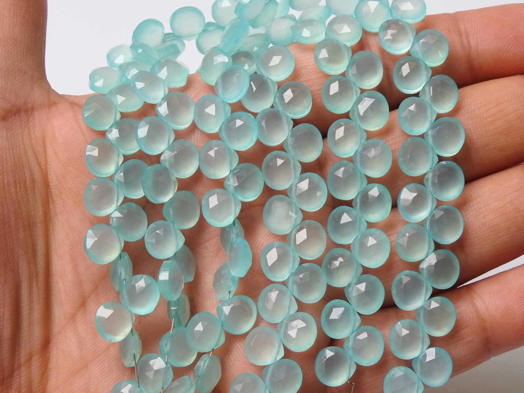 Aqua Blue Chalcedony Faceted Hearts,Teardrop,Drop,Loose Stone,Handmade,Earrings Pair,For Making Jewelry 4Inch Strand 8X8 MM Approx (pme)CY2 | Save 33% - Rajasthan Living 17