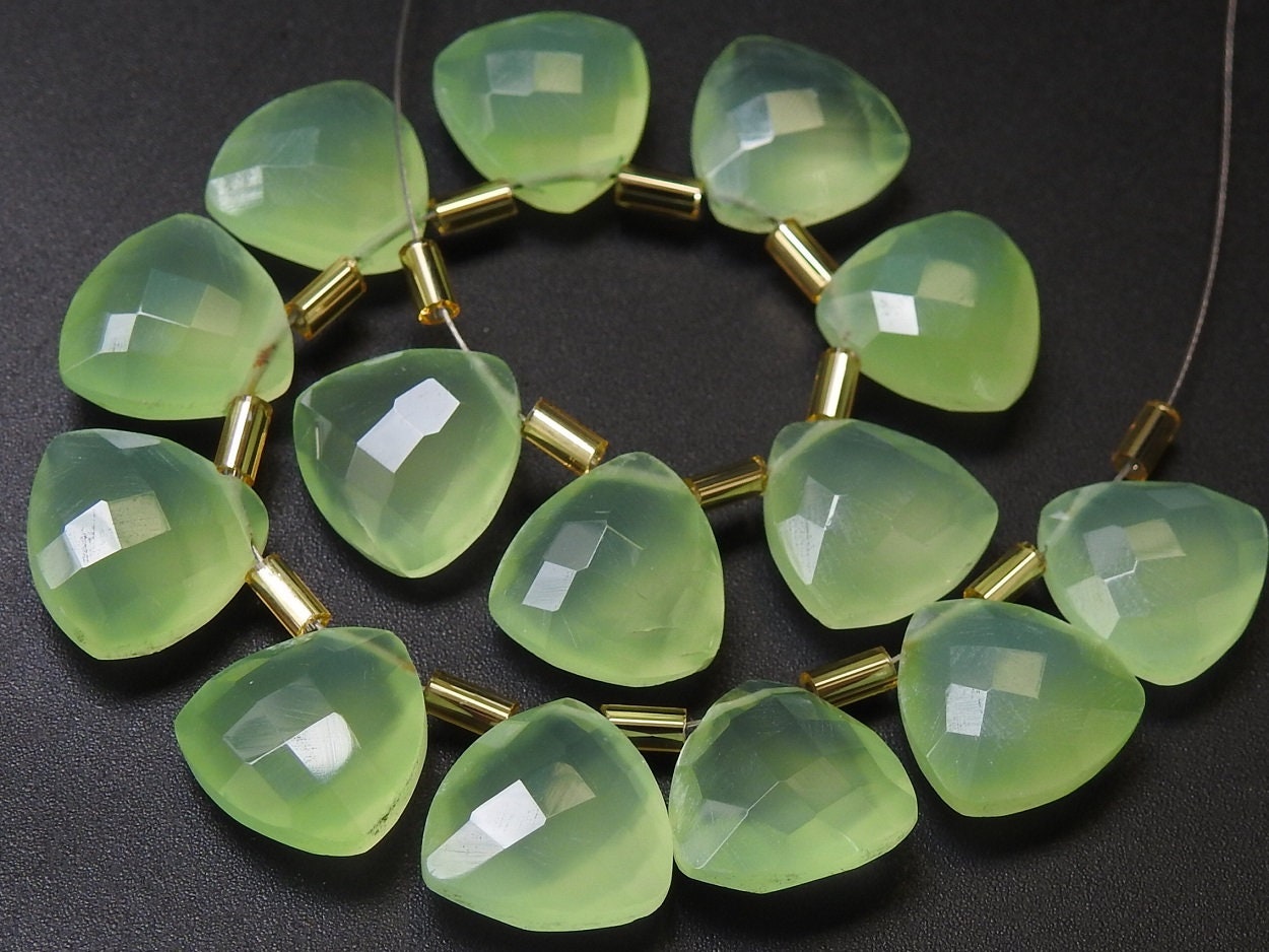Prehnite Green Chalcedony Faceted Trillions,Triangle Shape Briolette,Teardrop,Drop,Loose Stone,Wholesaler,Supplies,12X12MM Pair,PME-CY1 | Save 33% - Rajasthan Living 11