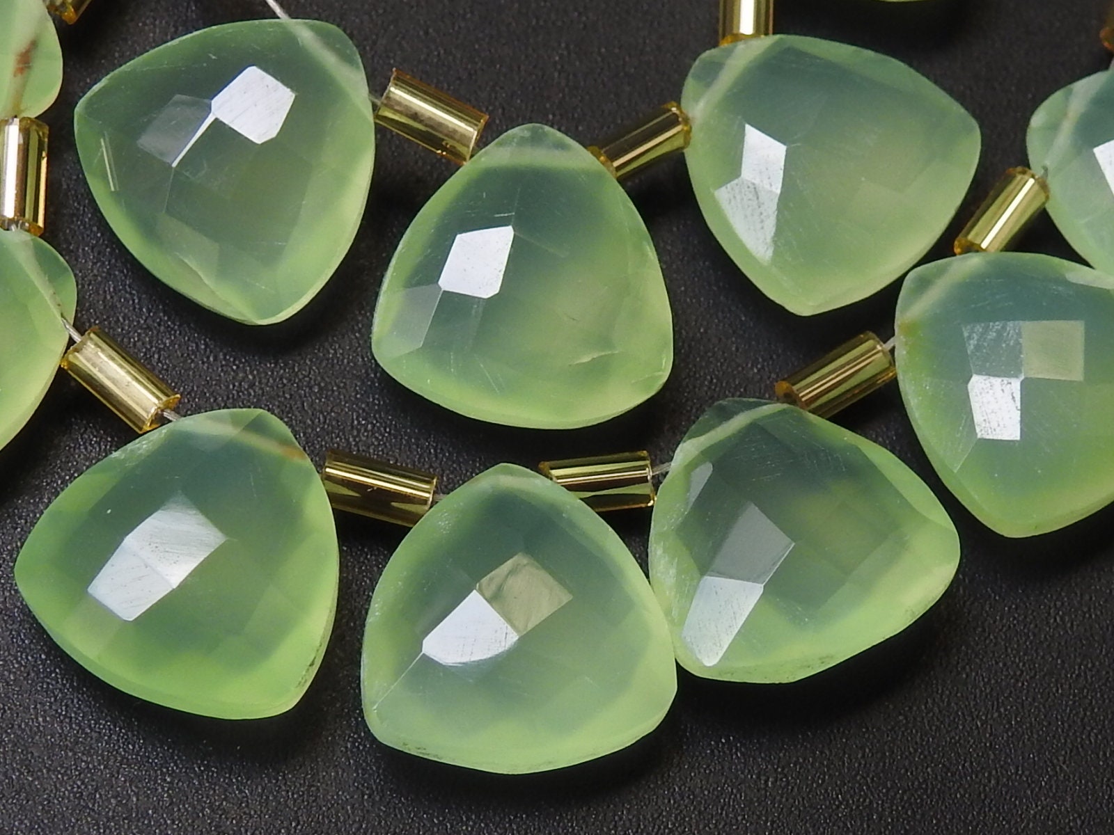 Prehnite Green Chalcedony Faceted Trillions,Triangle Shape Briolette,Teardrop,Drop,Loose Stone,Wholesaler,Supplies,12X12MM Pair,PME-CY1 | Save 33% - Rajasthan Living 13
