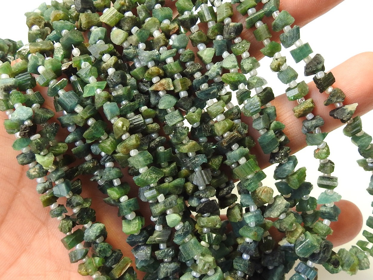 Green Tourmaline Natural Crystal Rough Beads,Chips,Uncut,Nuggets,Anklets,14Inchs Strand 6X3To4X3MM Approx,Wholesaler,Supplies,RB2 | Save 33% - Rajasthan Living 16