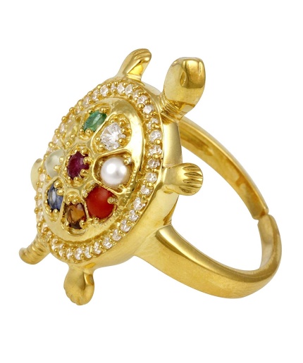 Tortoise Ring With American Diamonds and 9 Gemstone 925 Sterling Silver 24K Gold Plated | Save 33% - Rajasthan Living 6