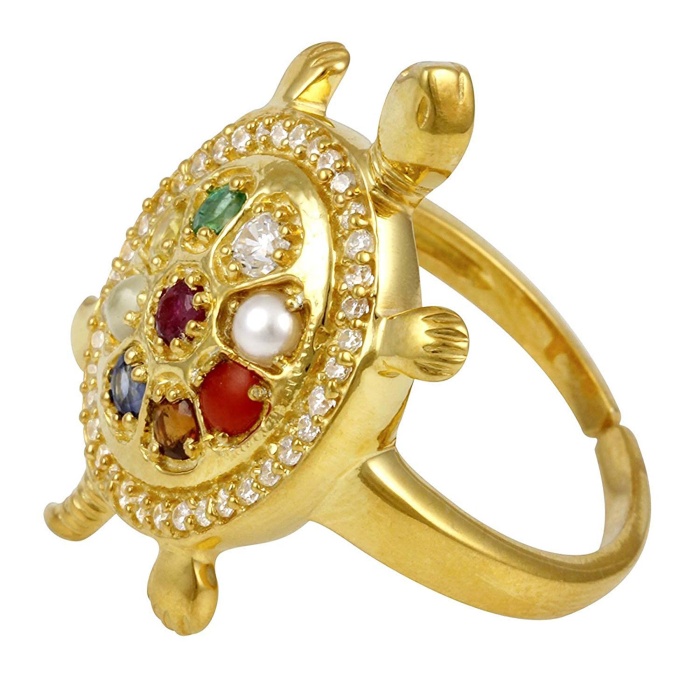 Tortoise Ring With American Diamonds and 9 Gemstone 925 Sterling Silver 24K Gold Plated | Save 33% - Rajasthan Living 5