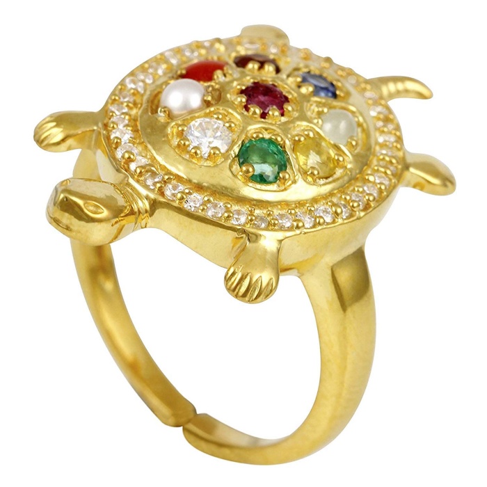 Tortoise Ring With American Diamonds and 9 Gemstone 925 Sterling Silver 24K Gold Plated | Save 33% - Rajasthan Living 7