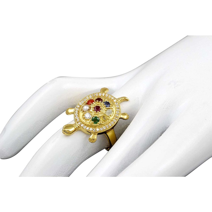 Tortoise Ring With American Diamonds and 9 Gemstone 925 Sterling Silver 24K Gold Plated | Save 33% - Rajasthan Living 9