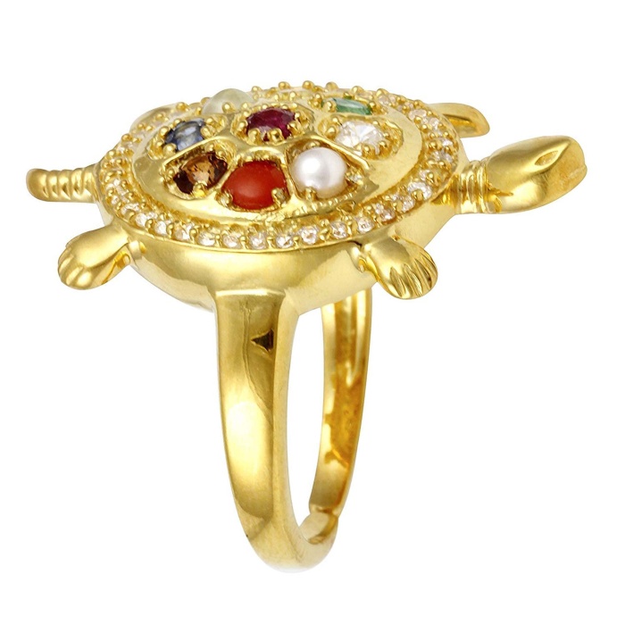 Tortoise Ring With American Diamonds and 9 Gemstone 925 Sterling Silver 24K Gold Plated | Save 33% - Rajasthan Living 8