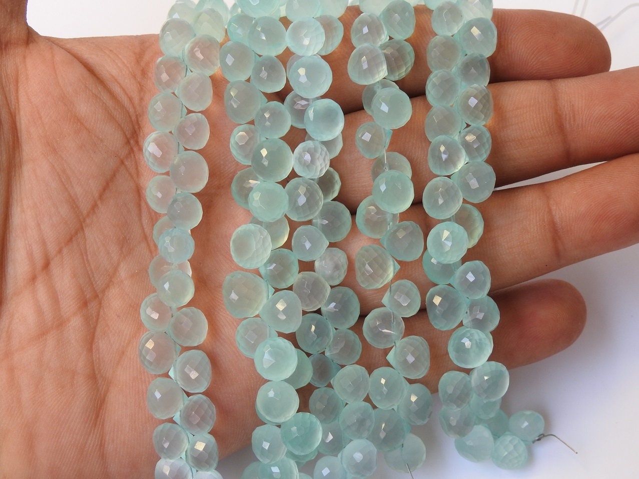 Aqua Blue Chalcedony Faceted Onion Shape,Drop,Teardrop,Briolettes 4Inch Strand 8X8To6X6MM Approx,Wholesaler,Supplies,New Arrivals PME-CY2 | Save 33% - Rajasthan Living 15