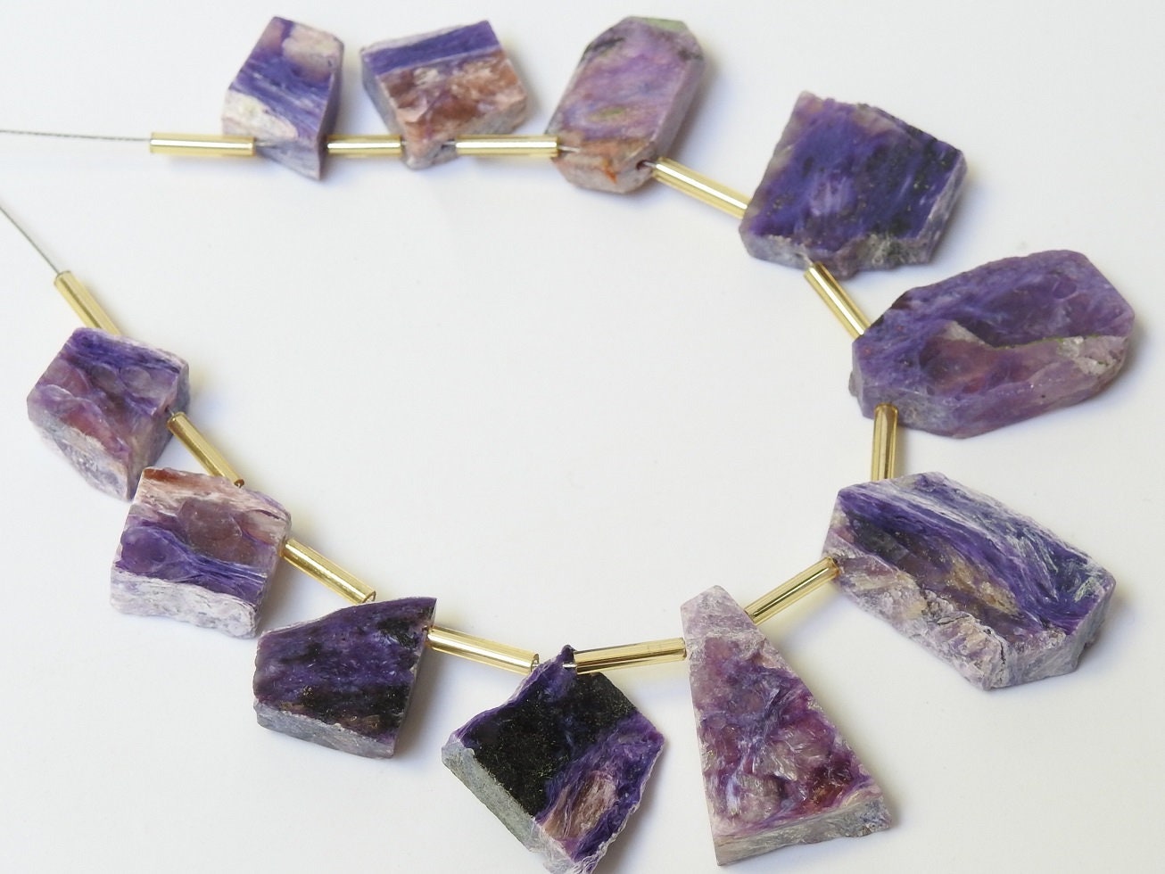 Charoite Polished Rough Slice,Slab,Stick,Loose Raw,11Piece Strand 24X11To12X12MM Approx,Wholesaler,Supplies,100%Natural PME-R4 | Save 33% - Rajasthan Living 16
