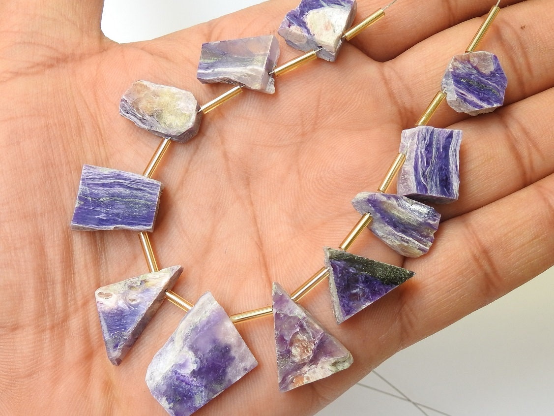 Charoite Polished Rough Slice,Slab,Stick,Loose Raw,11Piece Strand 24X11To12X12MM Approx,Wholesaler,Supplies,100%Natural PME-R4 | Save 33% - Rajasthan Living 18