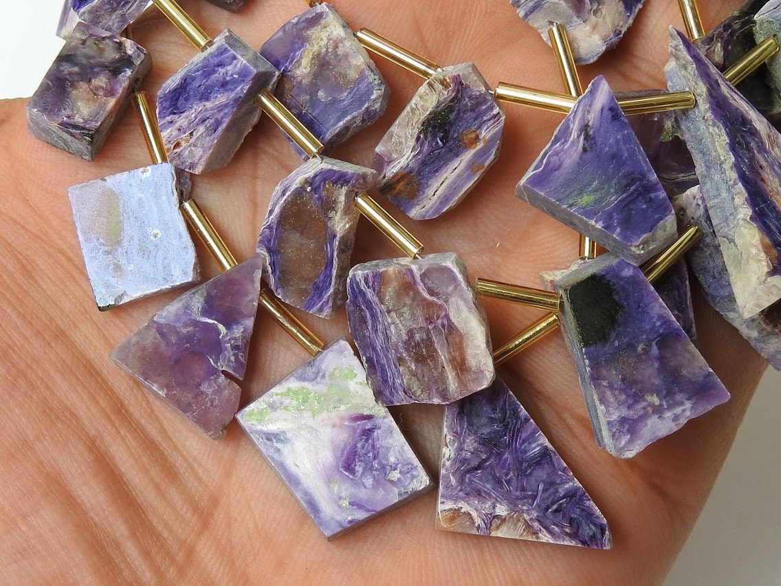 Charoite Polished Rough Slice,Slab,Stick,Loose Raw,11Piece Strand 24X11To12X12MM Approx,Wholesaler,Supplies,100%Natural PME-R4 | Save 33% - Rajasthan Living 14