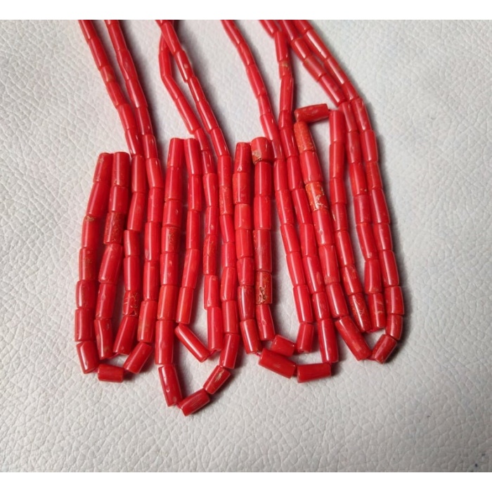 100% Natural Italian Coral Gemstone Beads, Finest Quality Beads, Well Polished Red Coral Beads Tube Shape 10×4–7×3 MM 18 Inches Strand | Save 33% - Rajasthan Living 5