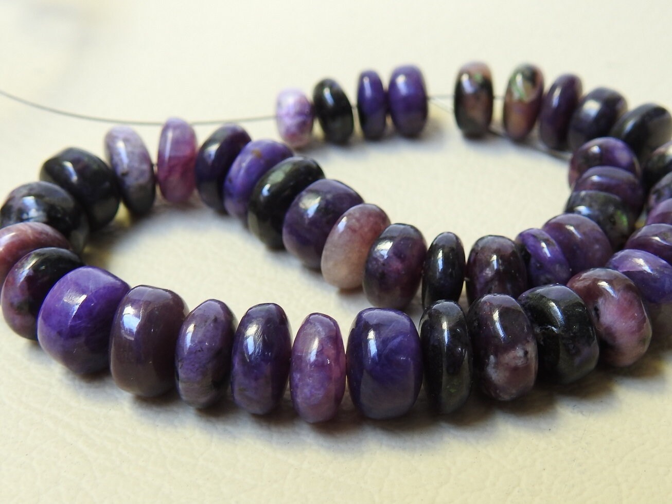 Charoite Smooth Roundel Bead,Shaded,Handmade,Loose Stone,Wholesaler,Supplies,Necklace,For Making Jewelry 8Inch Strand 100%Natural PME-B14 | Save 33% - Rajasthan Living 12