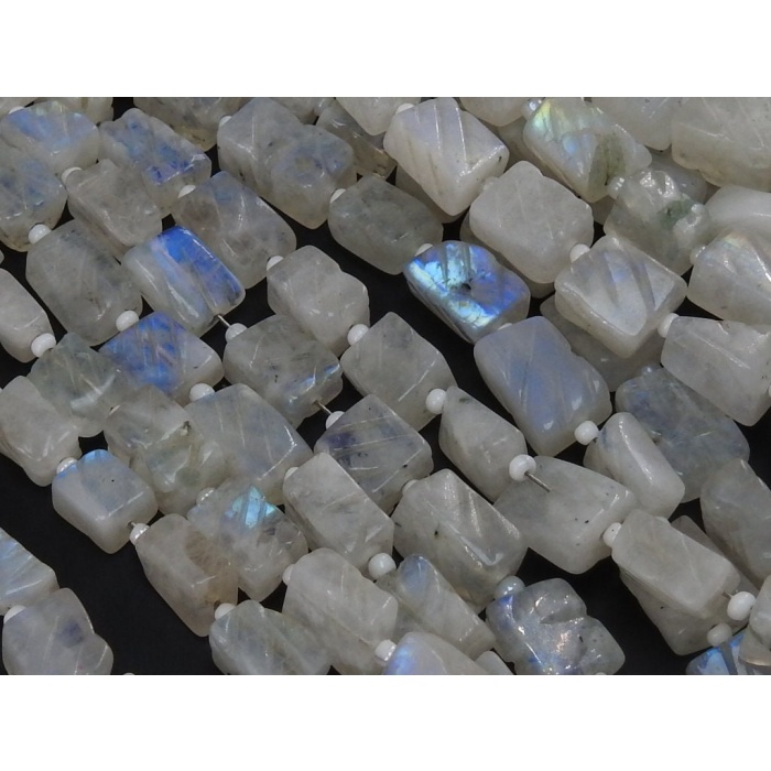White Rainbow Moonstone Carving Tumble,Nugget,Flat Bead,Carved,Handmade,Loose Stone 100%Natural 14Inch 11X9 To 6X6 MM Approx (pme) TU5 | Save 33% - Rajasthan Living 12