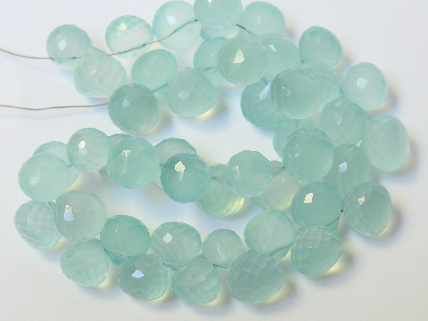 Aqua Blue Chalcedony Faceted Onion Shape,Drop,Teardrop,Briolettes 4Inch Strand 8X8To6X6MM Approx,Wholesaler,Supplies,New Arrivals PME-CY2 | Save 33% - Rajasthan Living 13