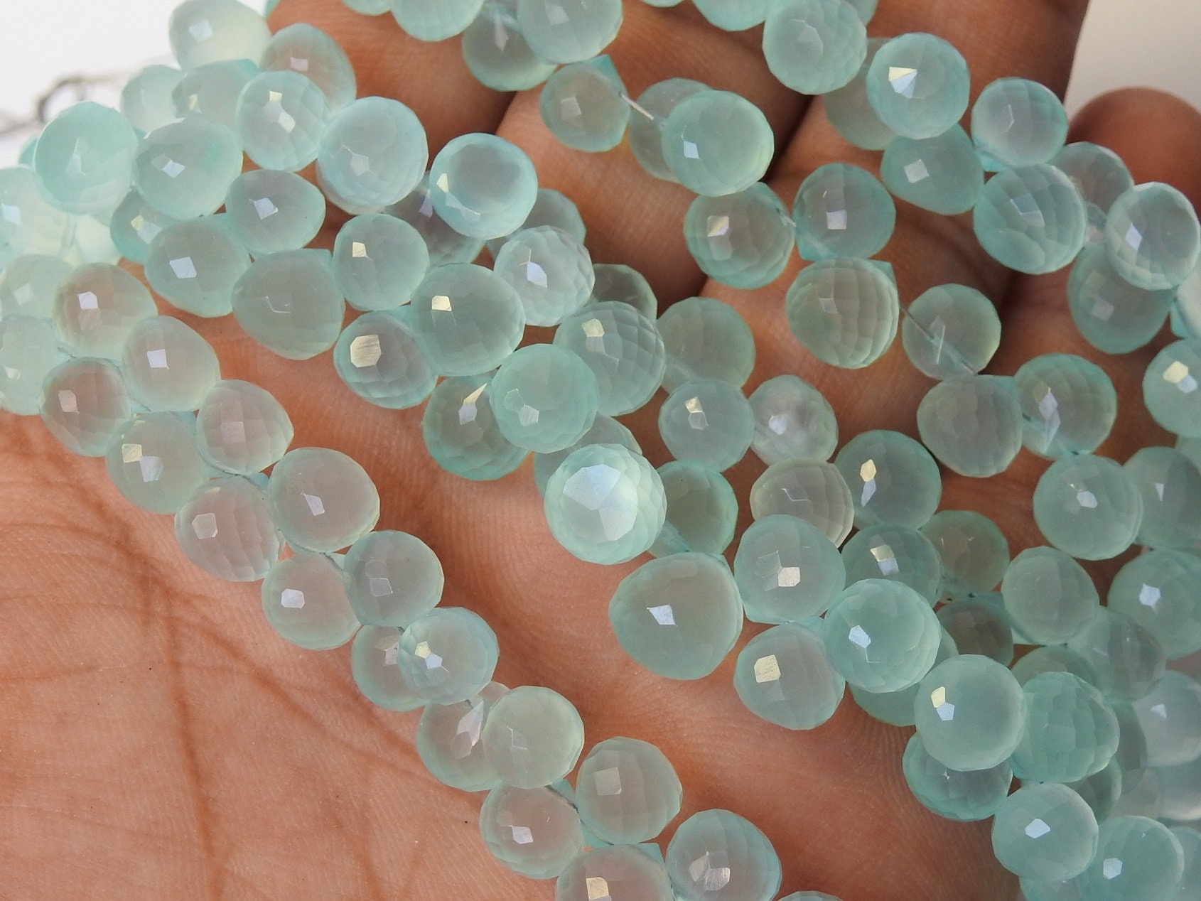 Aqua Blue Chalcedony Faceted Onion Shape,Drop,Teardrop,Briolettes 4Inch Strand 8X8To6X6MM Approx,Wholesaler,Supplies,New Arrivals PME-CY2 | Save 33% - Rajasthan Living 12