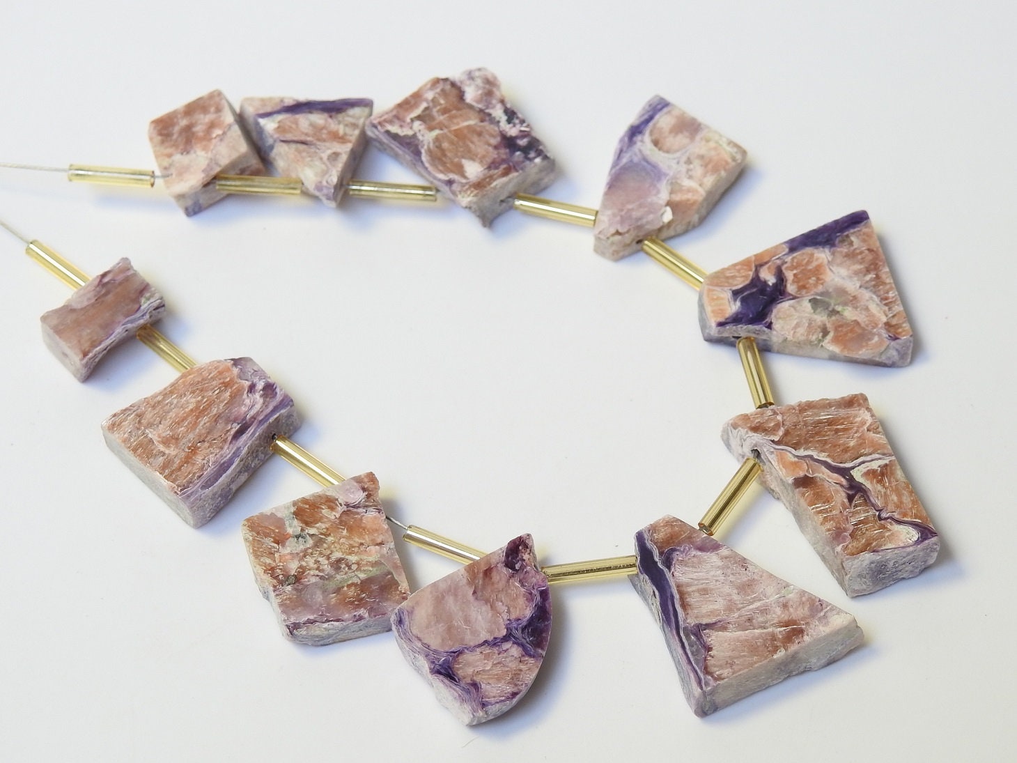 Charoite Polished Rough Slice,Slab,Stick,Loose Raw,11Pieces Strand 20X15To11X11MM Approx,Wholesaler,Supplies,100%Natural PME-R4 | Save 33% - Rajasthan Living 14