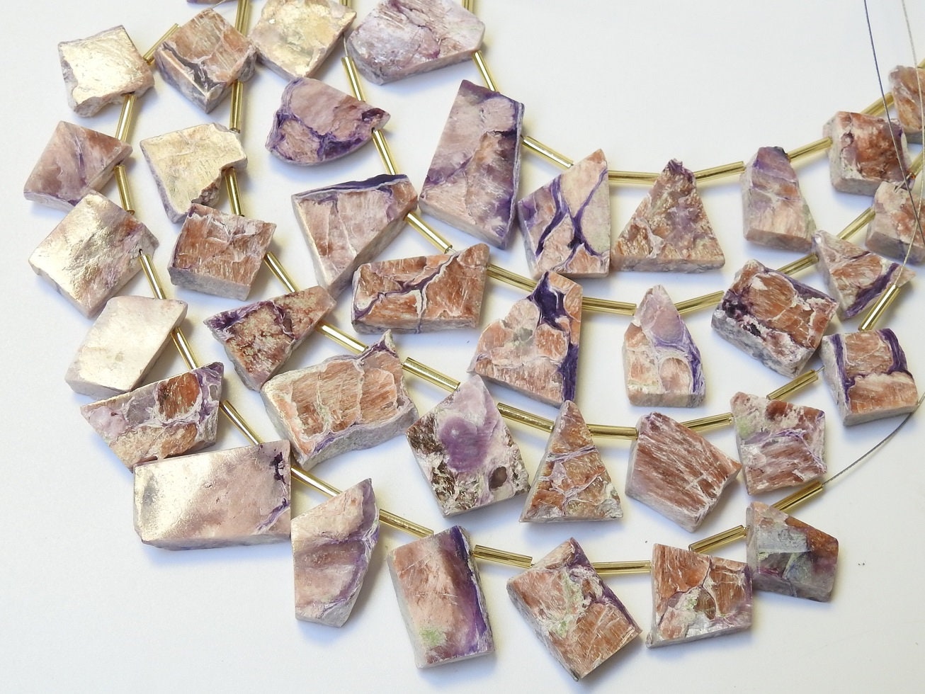 Charoite Polished Rough Slice,Slab,Stick,Loose Raw,11Pieces Strand 20X15To11X11MM Approx,Wholesaler,Supplies,100%Natural PME-R4 | Save 33% - Rajasthan Living 15