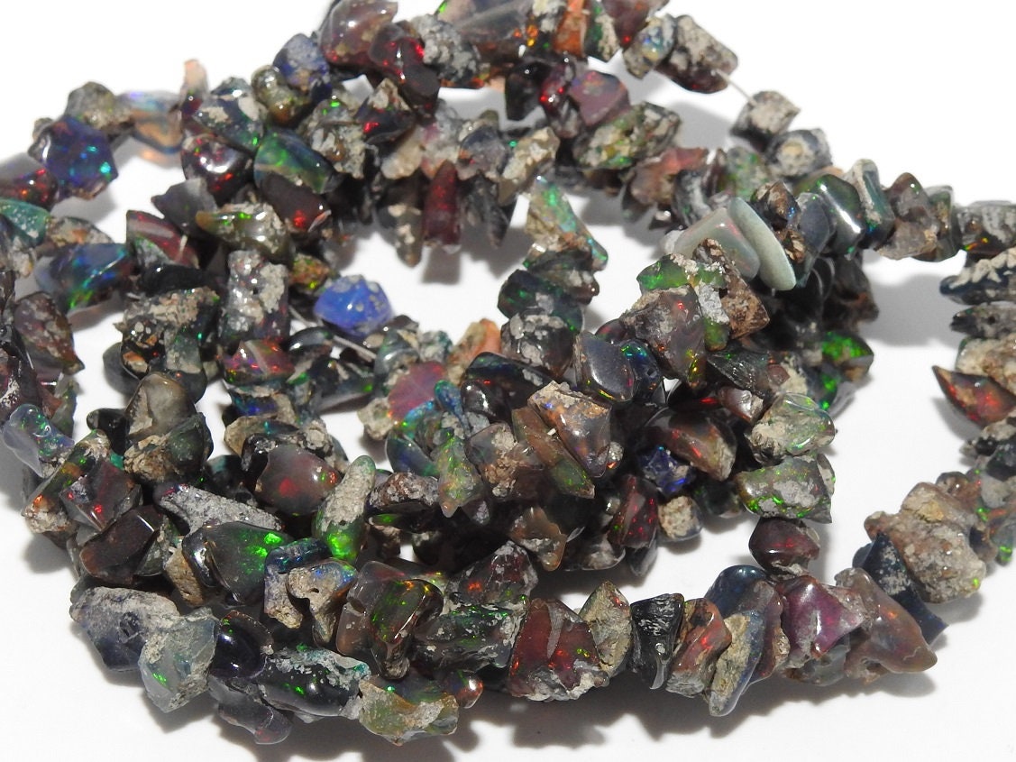 Reserved Ethiopian Black Opal Rough Beads,Chip,Uncut,Nuggets,Anklets,Multi Fire,Loose Raw Stone,16Inch Strand 7X4MM Approx PME-EO1 | Save 33% - Rajasthan Living 17