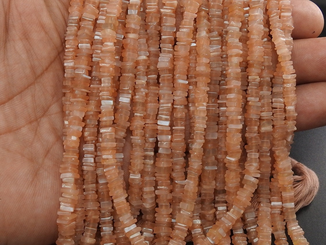 Natural Moonstone Smooth Heishi,Square,Cushion Shape Bead,Peach Color,16Inch Strand 4MM Approx,Wholesale Price,New Arrival PME-H1 | Save 33% - Rajasthan Living 16