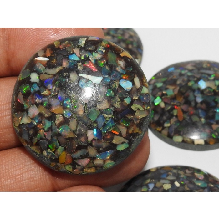 Ethiopian Black Opal Smooth Round Shape Cabochon,Multi Flashy Fire,Stabilized Gemstone,Loose Stone,For Making Jewelry,37X37MM (wm)EO2 | Save 33% - Rajasthan Living 7