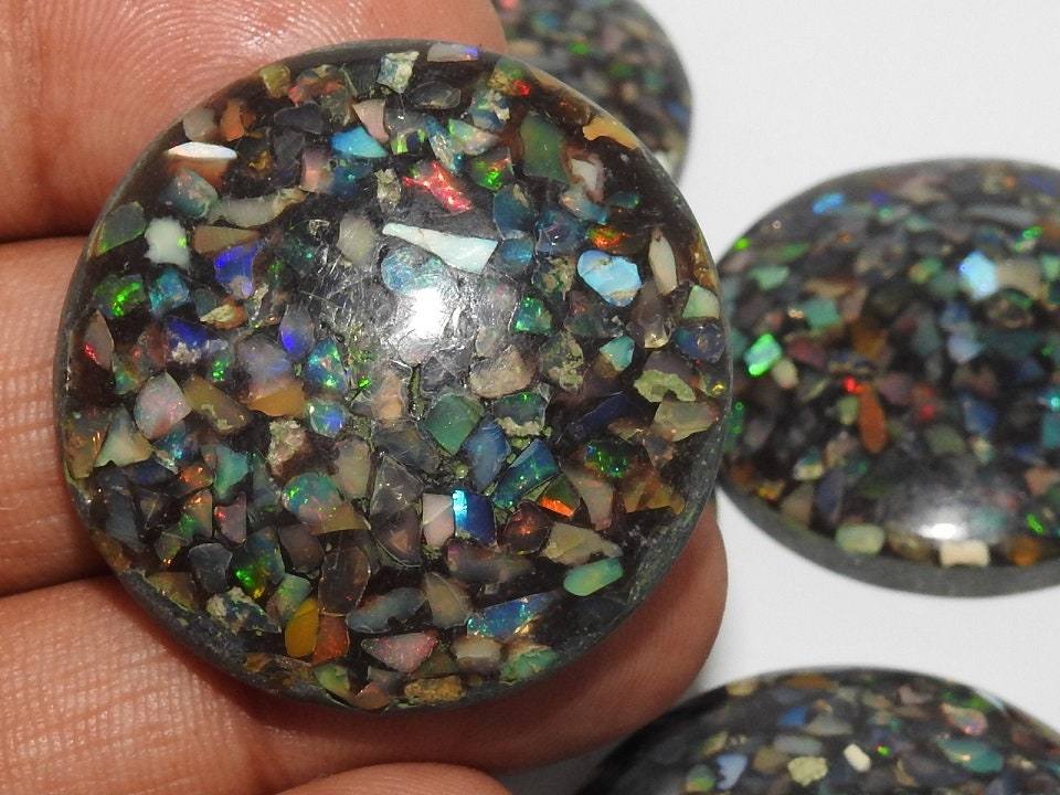 Ethiopian Black Opal Smooth Round Shape Cabochon,Multi Flashy Fire,Stabilized Gemstone,Loose Stone,For Making Jewelry,37X37MM (wm)EO2 | Save 33% - Rajasthan Living 14