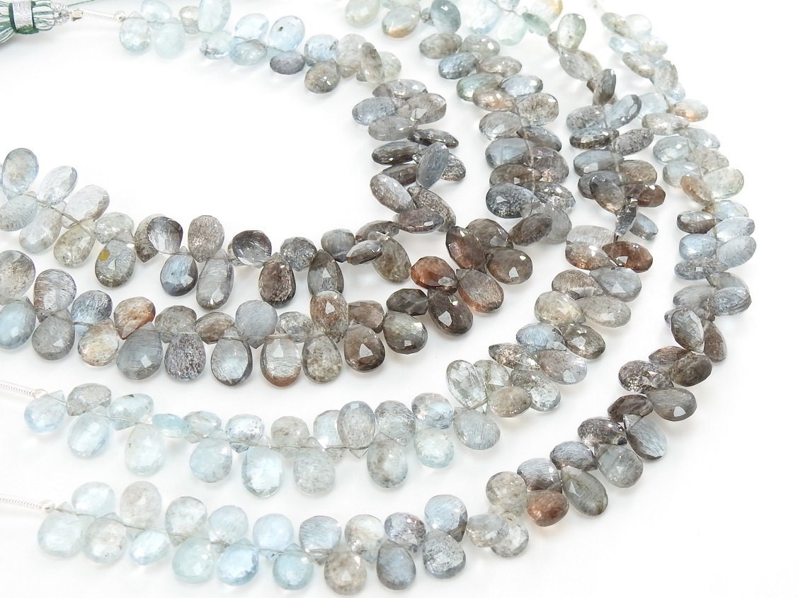 Moss Aquamarine Faceted Teardrops,Multi Shaded,Loose Stone,Gemstone For Jewelry,100%Natural,8Inch 11X7To10X6MM Approx,PME(BR4) | Save 33% - Rajasthan Living 12