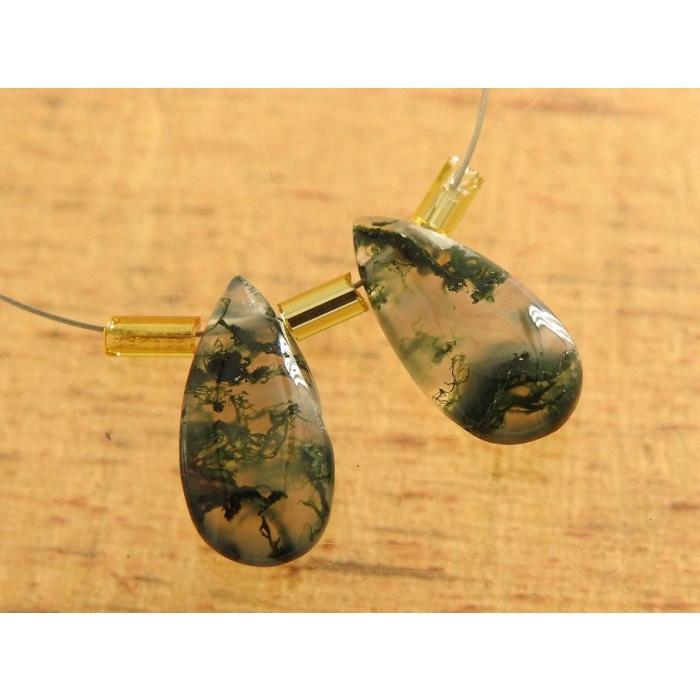 Green Moss Agate Smooth Teardrop,Drop,Loose Gemstone,Earring Pair,Jewelry,Fashionable Bead,Handmade,15X7MM Approx PME-CY3 | Save 33% - Rajasthan Living 14