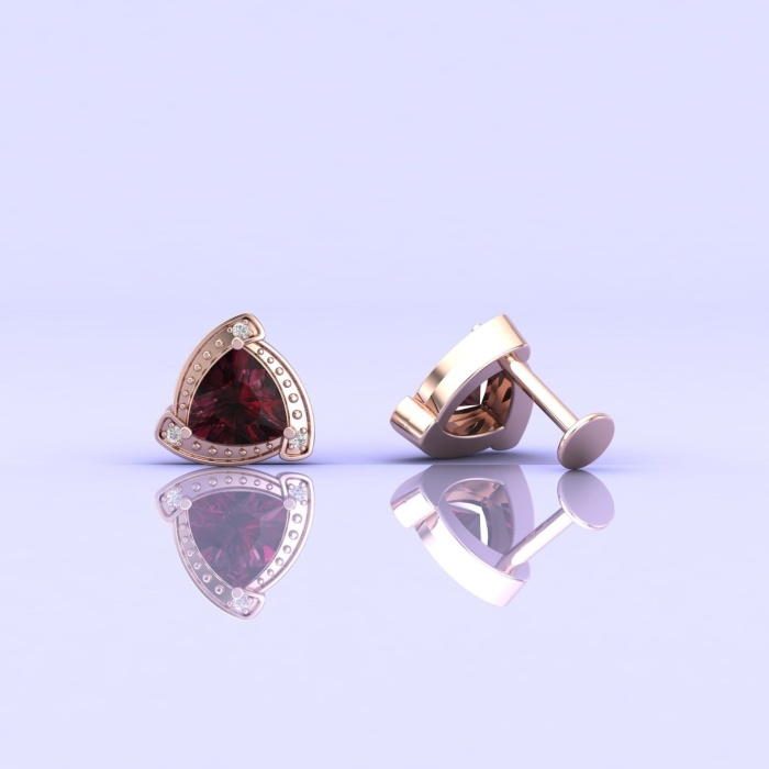 14K Rhodolite Garnet Earrings, Stud Earrings, Art Deco, Dainty Stud Earrings, Gift For Her, Anniversary Gift, Part Jewelry, Trillion Cut | Save 33% - Rajasthan Living 14